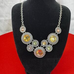 Premier Design Necklace Vintage Silver Tone Chain Gemstone Citrine  Color Tones